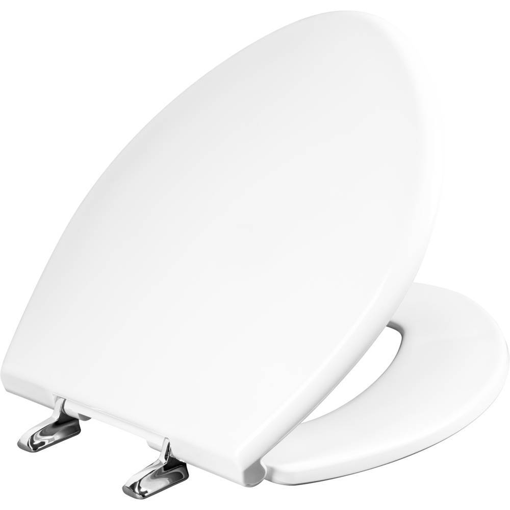 Bemis Round/Elongated Paramont Commercial Plastic Toilet Seat in White with Chrome Hinge and STA-TITE Commercial Fastening System