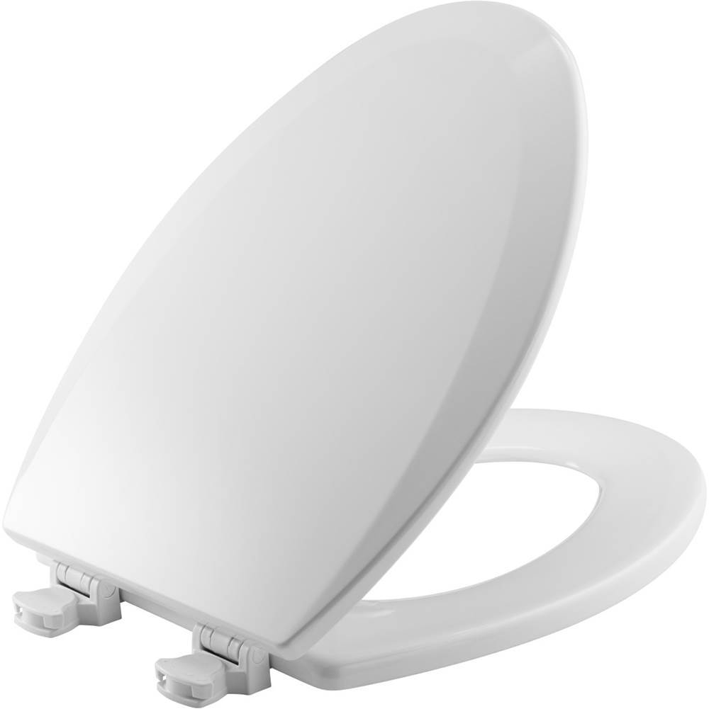 Bemis Elongated Enameled Wood Toilet Seat in Cotton White with Easy-Clean and Change Hinge