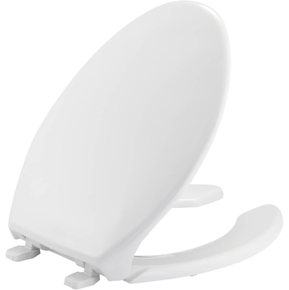 Bemis Elongated Open Front With Cover Commercial Plastic Toilet Seat in White with Top-Tite Hinge