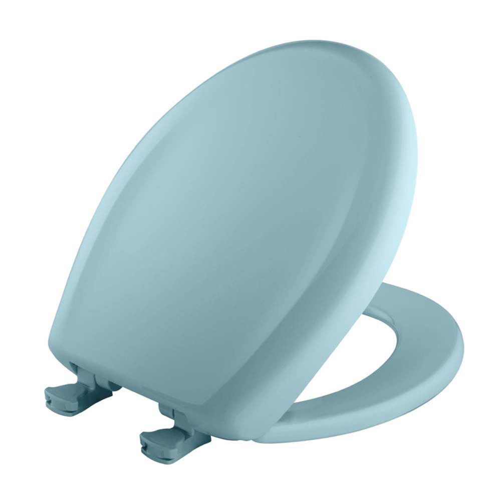 Bemis Round Plastic Toilet Seat in Regency Blue with STA-TITE Seat Fastening System, Easy-Clean and Change and Whisper-Close Hinge