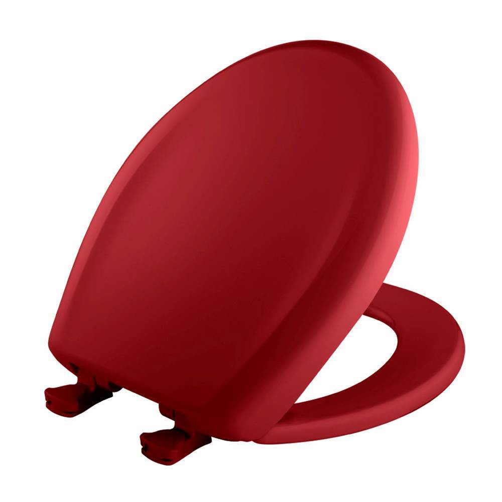 Bemis Round Plastic Toilet Seat in Red with STA-TITE Seat Fastening System, Easy-Clean and Change and Whisper-Close Hinge