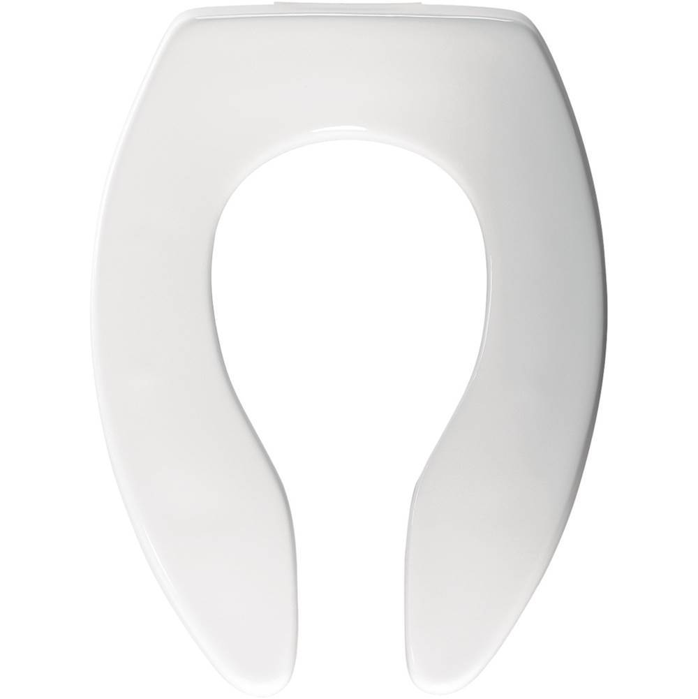 Bemis Elongated Open Front Less Cover Commercial Plastic Toilet Seat with STA-TITE Commercial Fastening System Check Hinge and DuraGuard in White