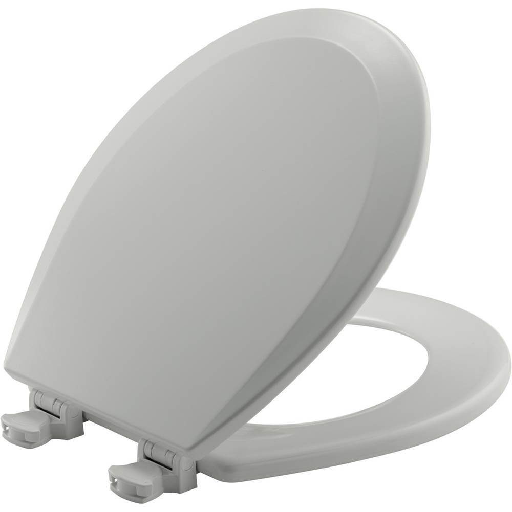 Bemis Round Enameled Wood Toilet Seat in Ice Grey with Easy-Clean and Change Hinge