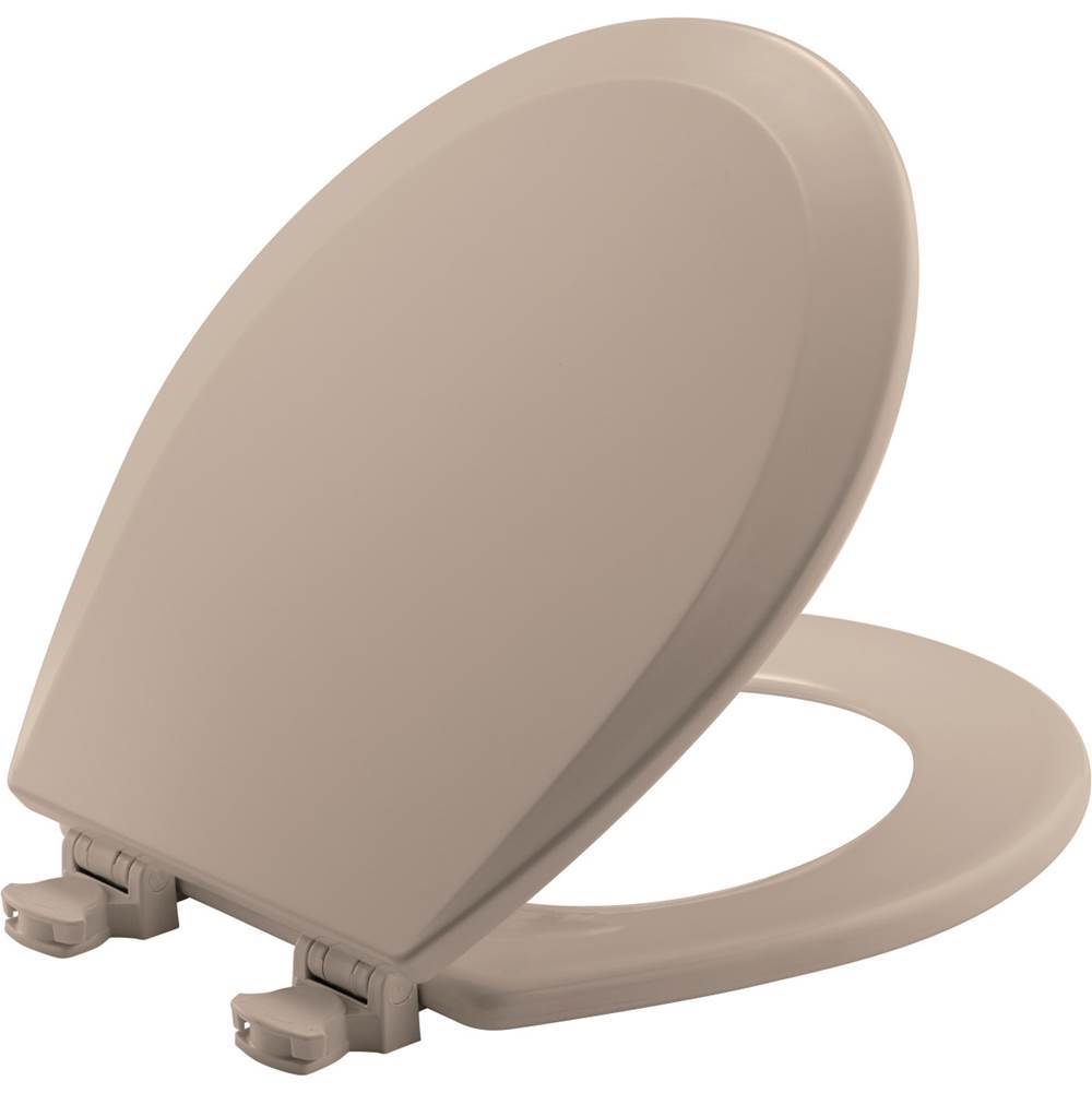 Bemis Round Enameled Wood Toilet Seat in Fawn Beige with Easy-Clean and Change Hinge