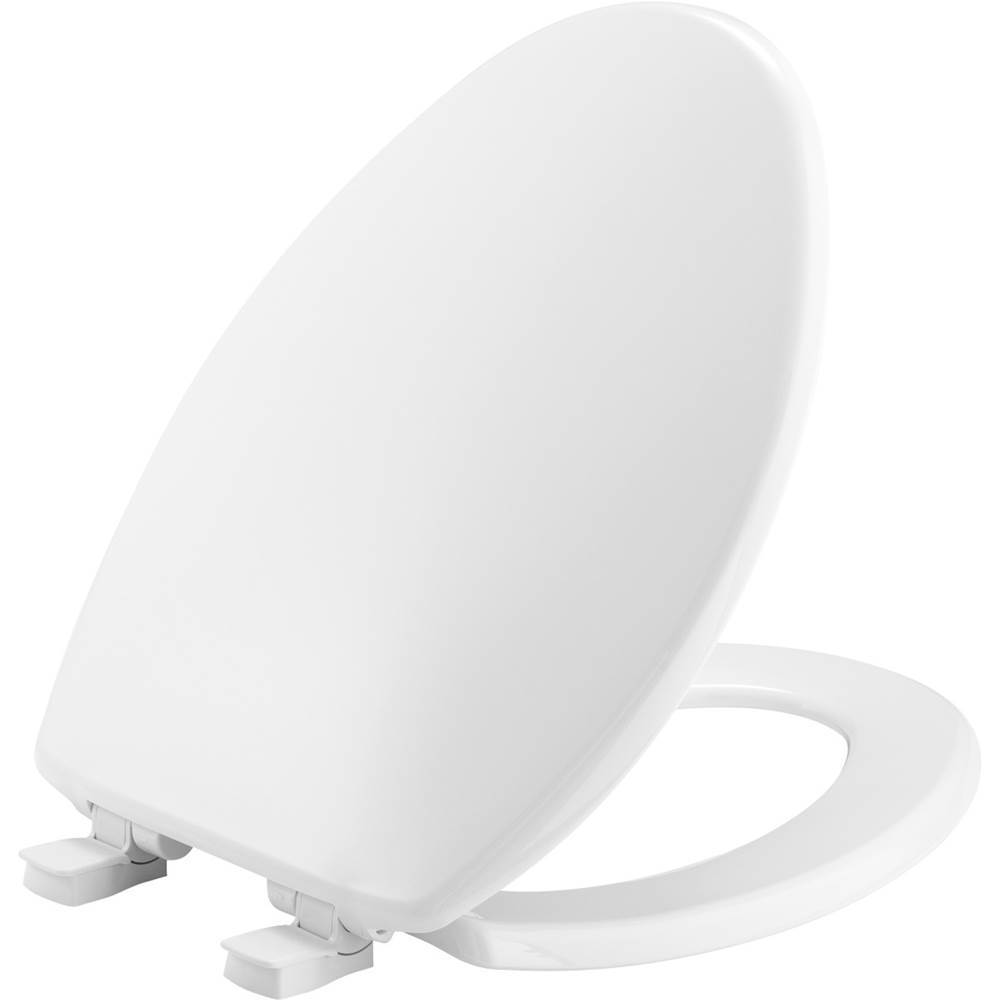 Bemis Elongated Plastic Toilet Seat in White with Easy-Clean and Change and Whisper-Close Hinge