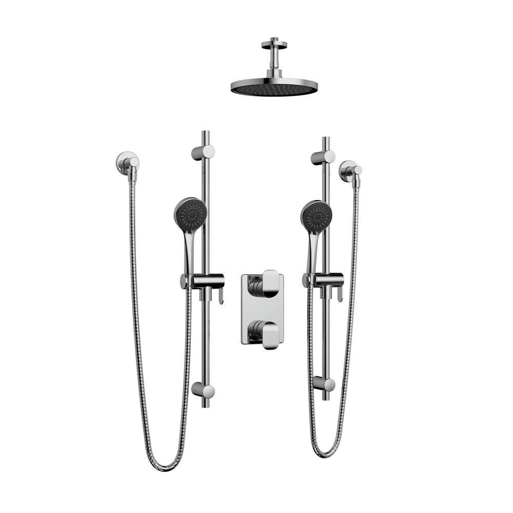 Belanger Kara Dual Shower Trim Kit w/3-way Thermostatic Valve Trim, 2 Hand Showers & Ceiling Rain Shower Head  - Valve Required