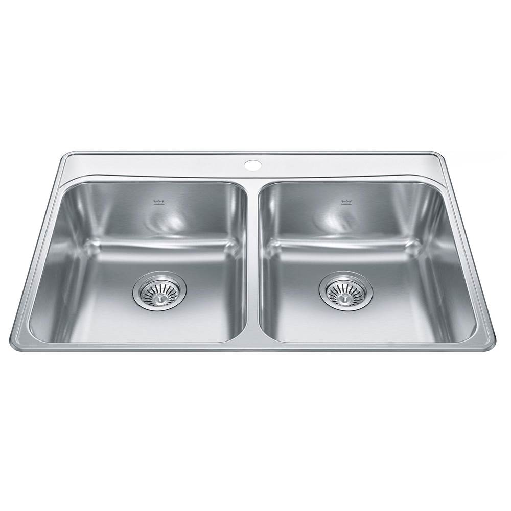 Kindred Canada Creemore 33-in LR x 22-in FB Drop In Double Bowl 1-Hole Stainless Steel Kitchen Sink