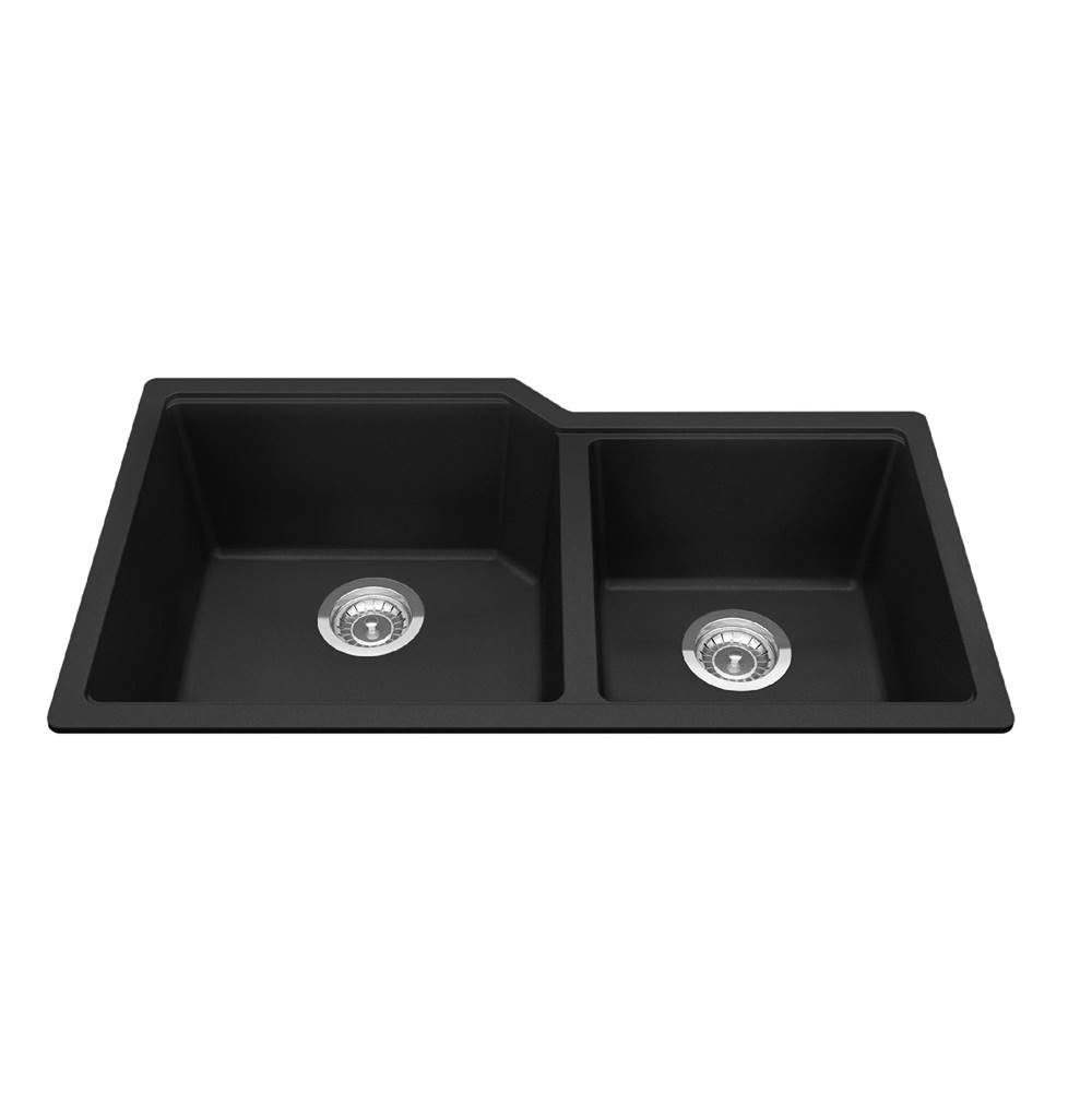 Kindred Canada Granite Series 33.88-in LR x 19.69-in FB Undermount Double Bowl Granite Kitchen Sink in Matte Black