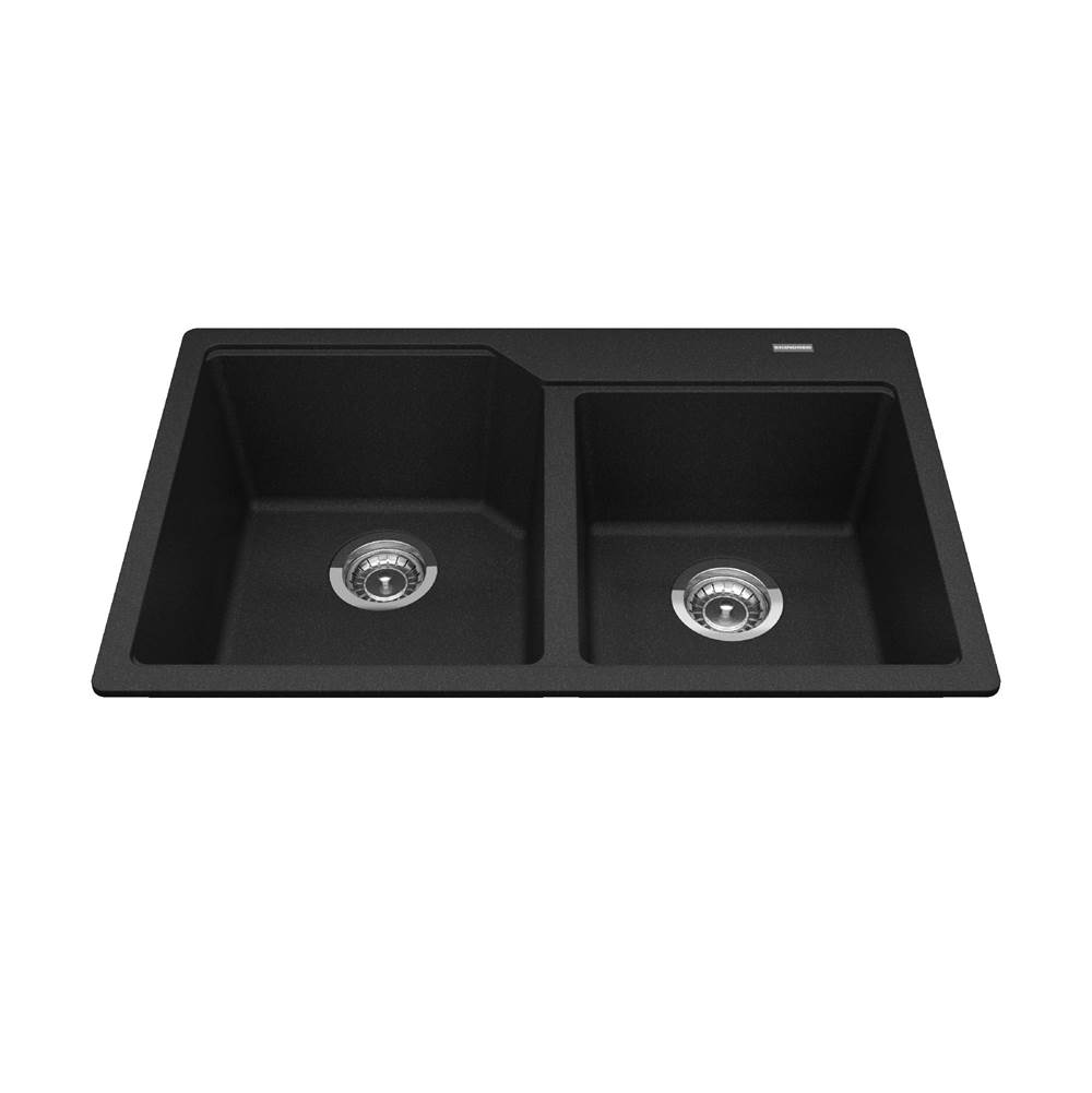 Kindred Canada Granite Series 30.69-in LR x 19.69-in FB Drop In Double Bowl Granite Kitchen Sink in Onyx