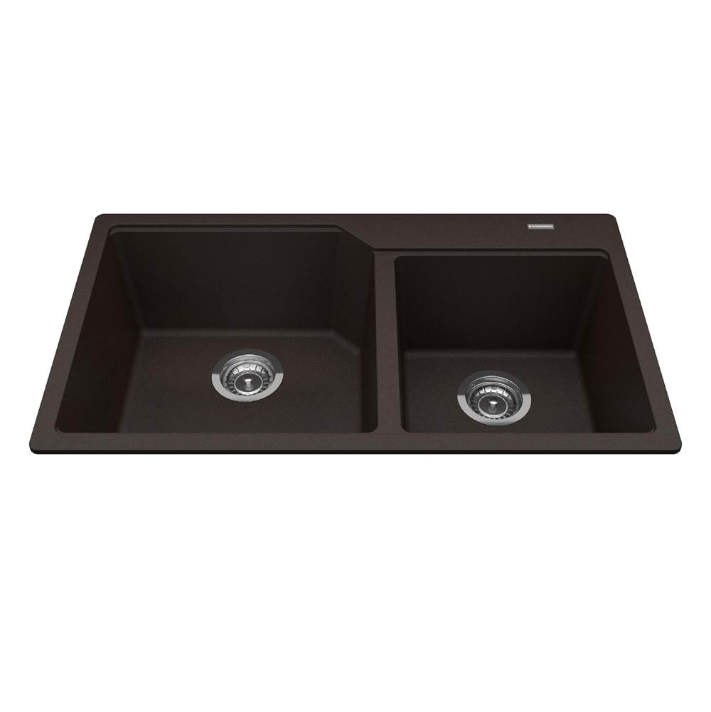 Kindred Canada Granite Series 33.88-in LR x 19.69-in FB Drop In Double Bowl Granite Kitchen Sink in Mocha