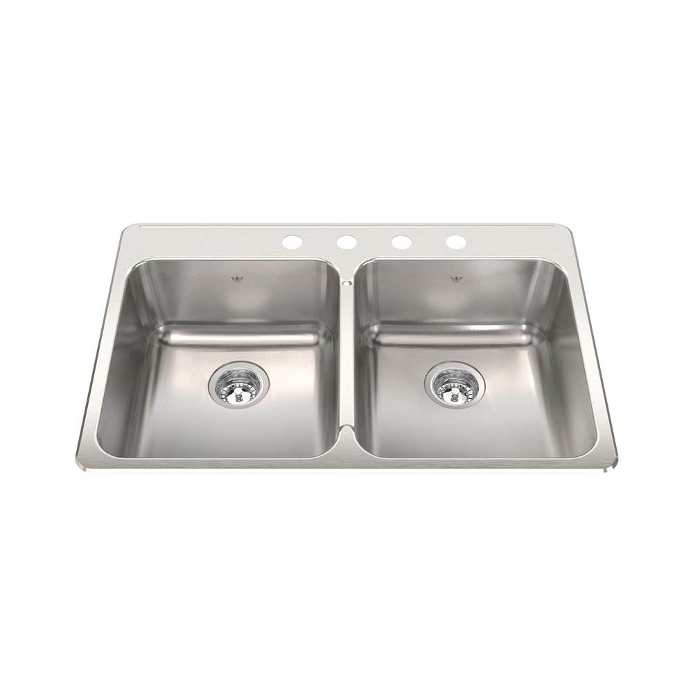 Kindred Canada Steel Queen 33.38-in LR x 22-in FB Drop In Double Bowl 4-Hole Stainless Steel Kitchen Sink