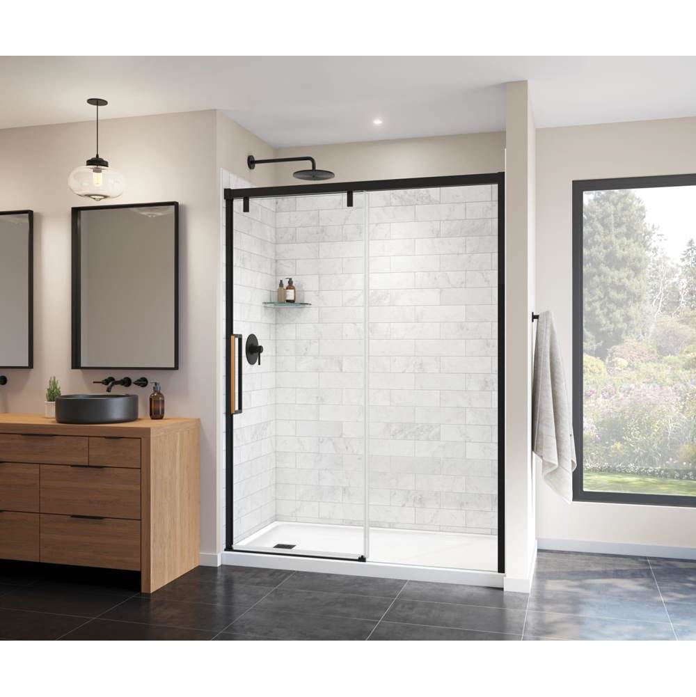 Maax Canada Uptown 56-59 x 76 in. 8 mm Sliding Shower Door for Alcove Installation with Clear glass in Matte Black & Wood