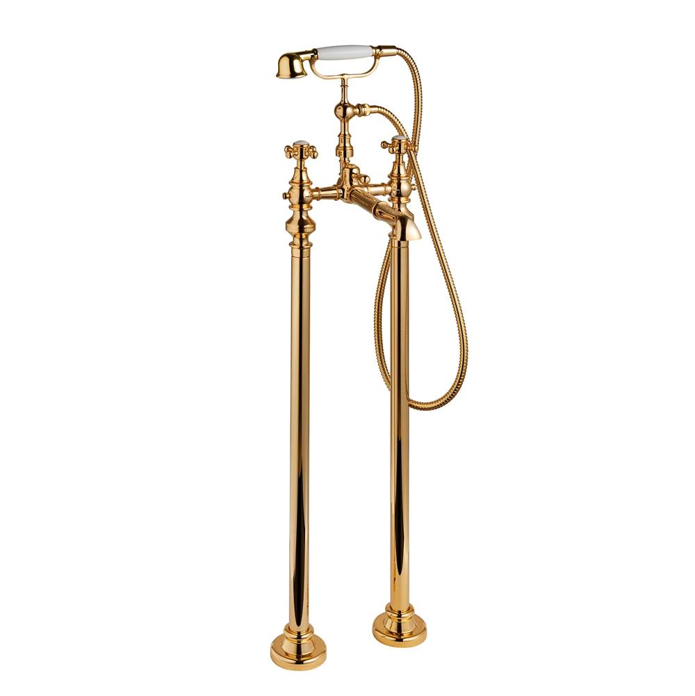 Palazzani ADAMS - Free standing tub faucet with diverter for handshower 7 3/32'' CC  Cross handles (GOLD) 34x14x10  36lbs
