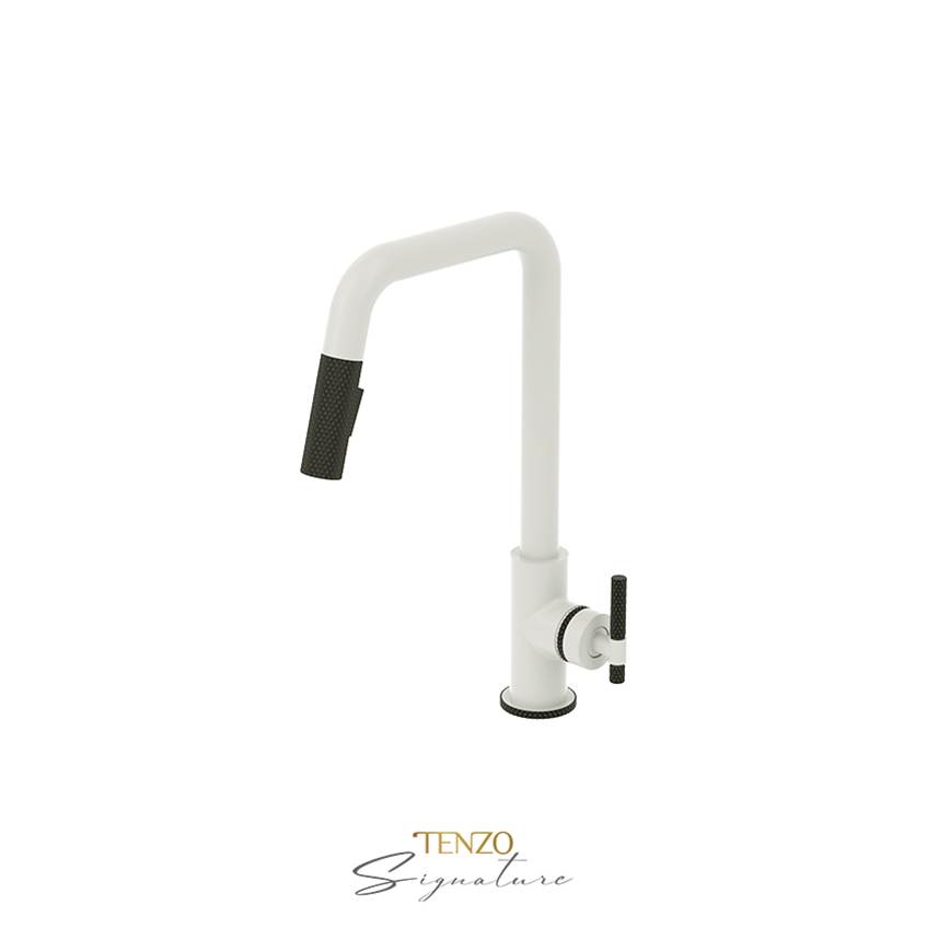Tenzo Single-handle kitchen faucet Bellacio with pull-down & 2-Function hand shower matte white / matte black